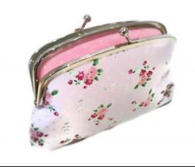Double section coin purse - White Shabby Chic ditsy fabric wallet - cath kidston & pastel pink polka dots